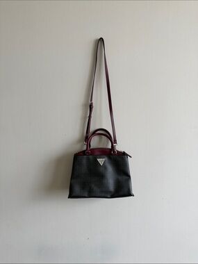 GUESS brown and Burgundy Satchel with Convertible Strap
